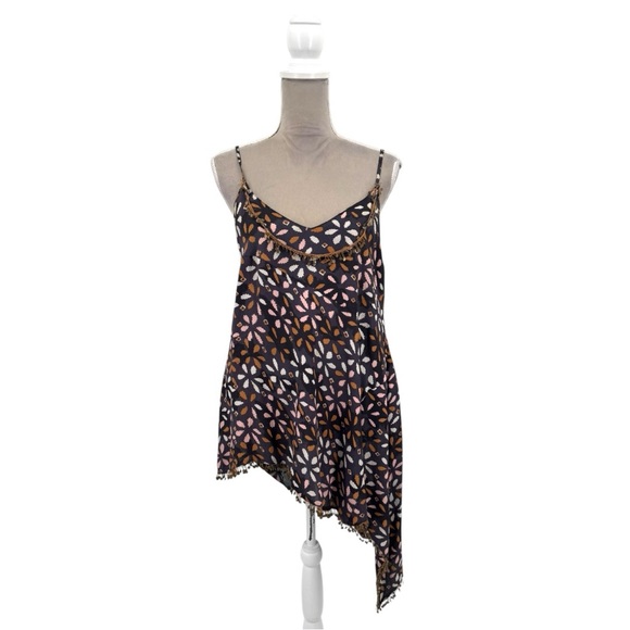 Free People Boho Asymmetrical Slip Dress Floral Print Tassel Festival Medium - Picture 3 of 7